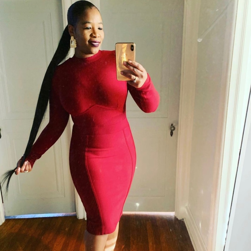 Red Bodycon Dress with Gold Zipper!!